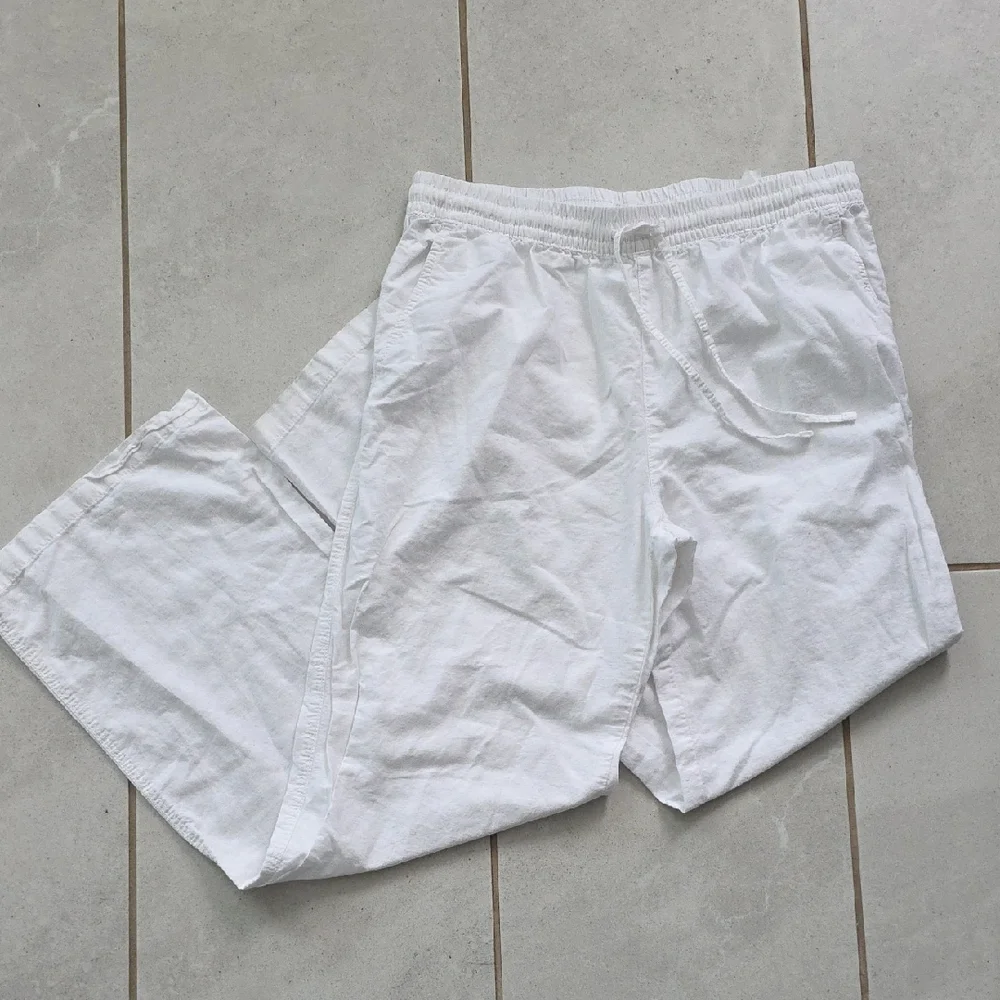 H&M Linen Blend Pants Size Medium Lightweight Neutral Casual Trousers - Picture 1 of 7